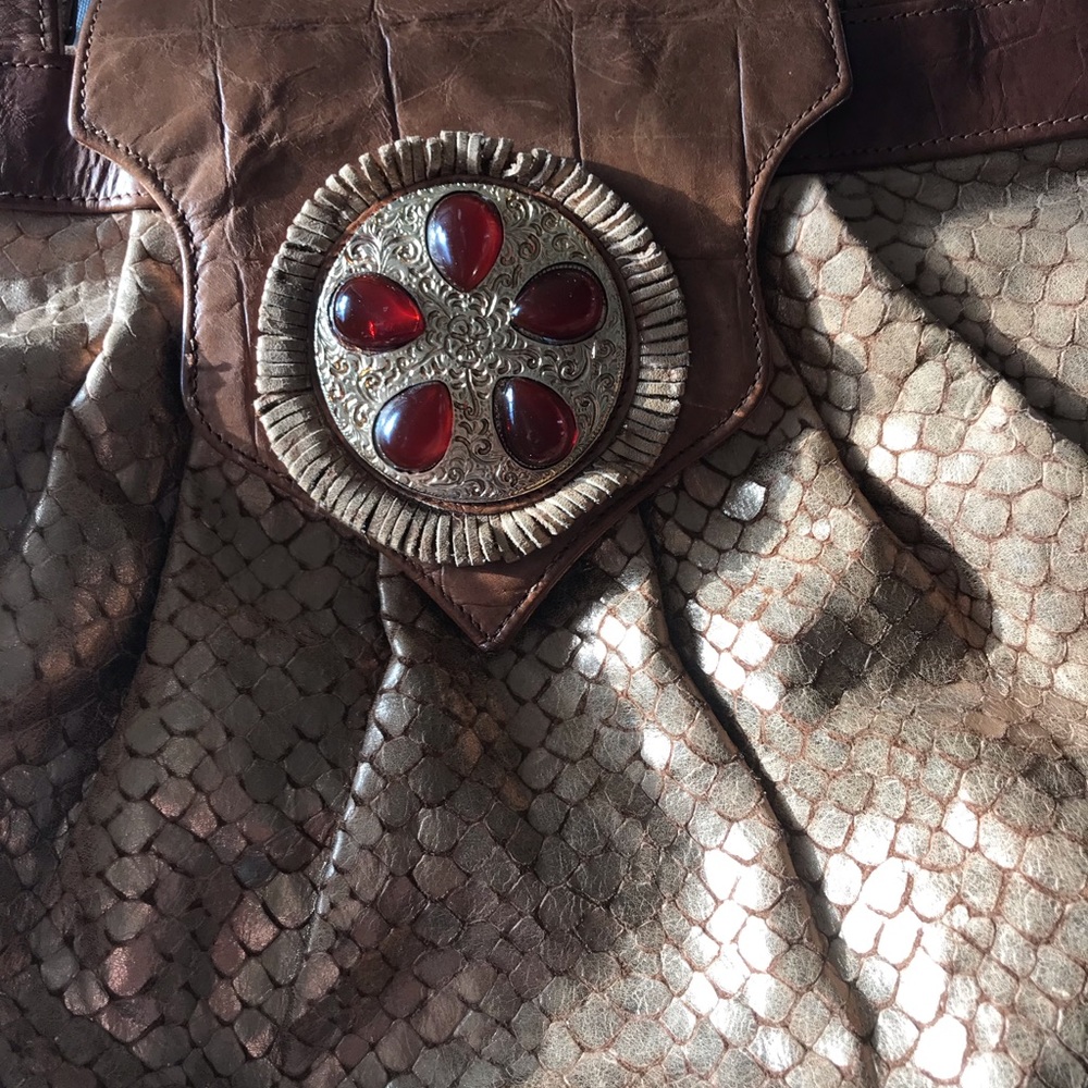 Braccilalini Italian Python Leather/Suede Handbag - image 6